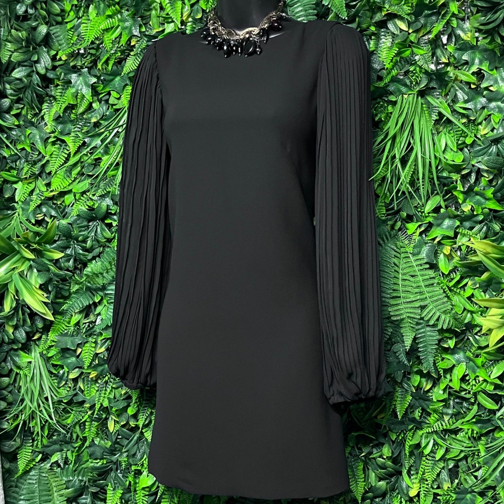 White House Black Market‎ Dress 0 Black Pleated Balloon Sleeve Shift 3913